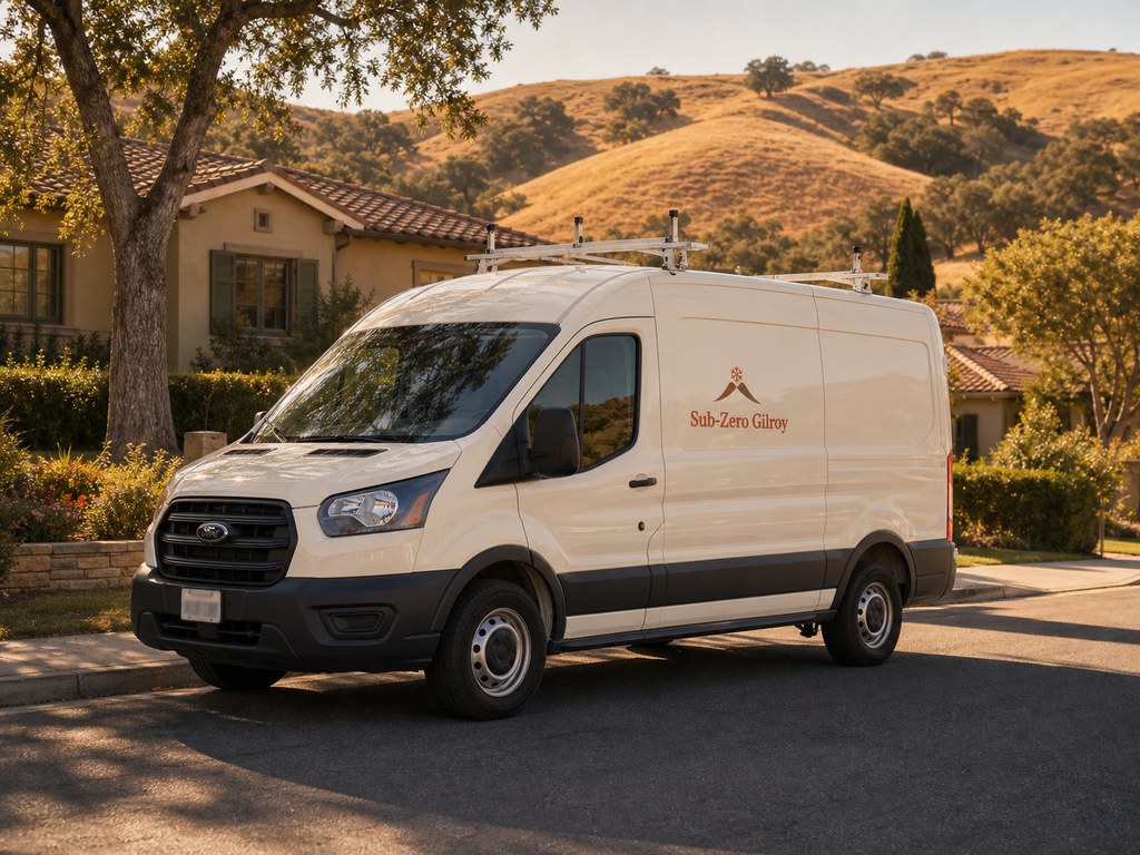 Service van parked on a quiet South County street outside a Gilroy home